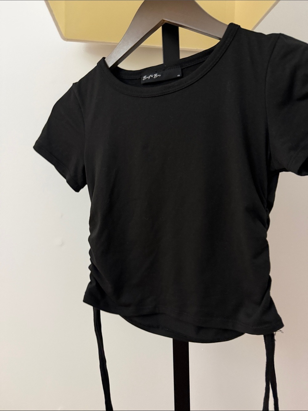 Black Drawstring Side-Ruched Crop Tee - Women
